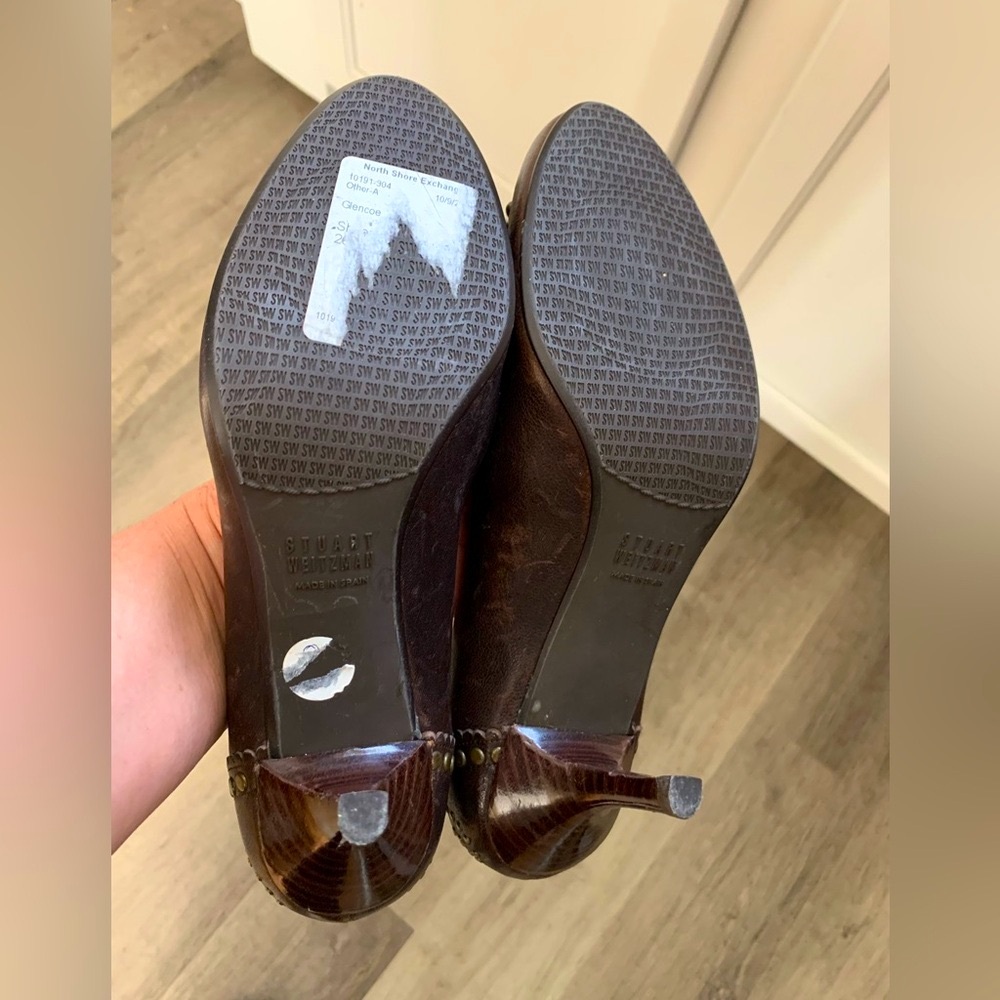 Stuart Weirzman Vintage Y2K Office siren Brown Leather Studded Bow Heels… - Picture 8 of 15